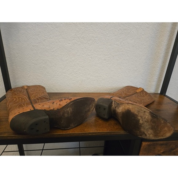 Women's Ostrich Leather Cowboy Boots Tan Western Style - Picture 5 of 10